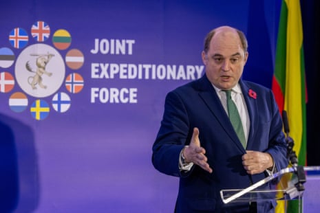 Ben Wallace speaking during a press conference after a meeting with ministers from the Joint Expeditionary Force in Edinburgh.