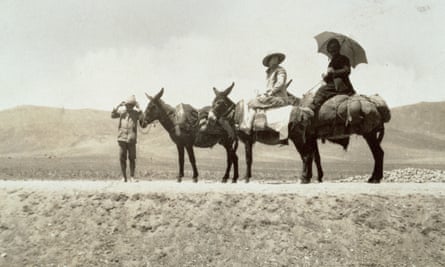 Explorer Freya Stark sat on a donkey during an expedition to Jabal al-Druze, Syria.