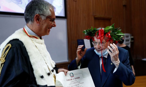 Giuseppe Paternò, 96, is awarded his graduation certificate at the University of Palermo