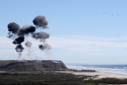 Smoke rises during the amphibious capabilities demonstration