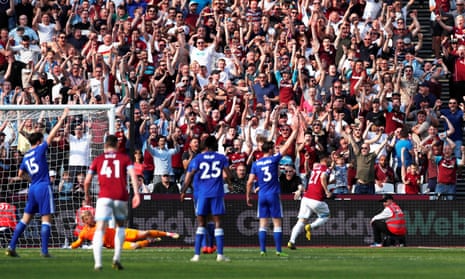 West Ham’s Lucas Perez celebrates scoring their second goal.