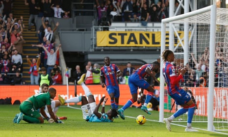 Crystal Palace's Odsonne Edouard (second right) wheels away in celebration after tucking the ball home to open the scoring againsst Southampton.