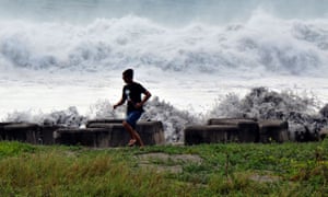Huge waves crash into the coast in Taitung county, eastern Taiwan on Friday.