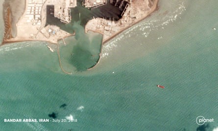 Satelite images appearing to show the Stena Impero (the red ship) being held in the port of Bandar Abbas, in southern Iran. Satelite image captured on 20 July at 11.33am local time.