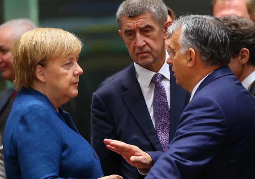 From left; Angela Merkel, Czech prime minister Andrej Babis and Hungarian prime minister Viktor Orbán.