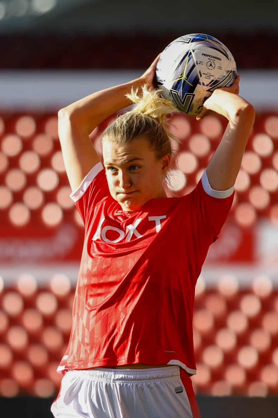 Women’s FA Cup photo essay – road to Wembley, fourth round: Nottingham Forest v Manchester City | Women's FA Cup 16 A Nottingham Forest’s Charlotte Greengrass takes a throw in.