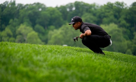 Xander Schauffele lines up a putt on the fourth hole during the second round of the PGA Championship golf tournament at the Valhalla Golf Club.