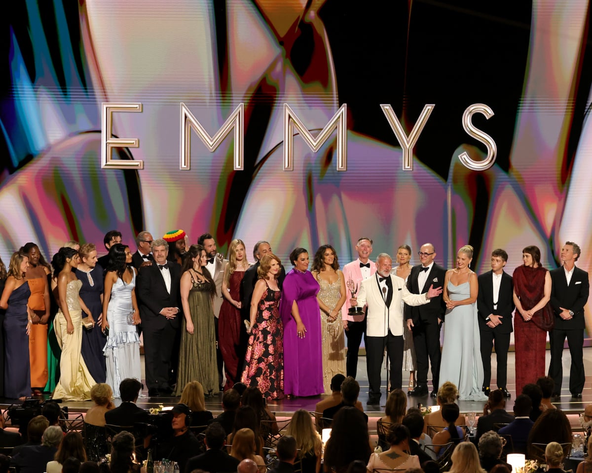 Matthew Rhys accepting two lead actor trophies at the Emmy Awards 2026 Winners ceremony