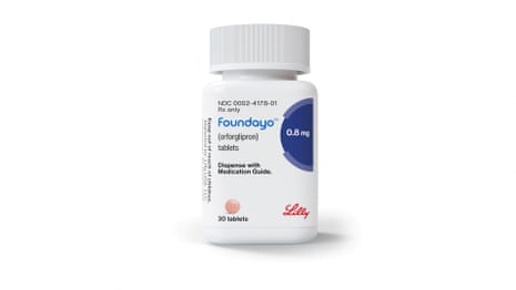 A bottle of Eli Lilly’s Foundayo weight-loss pills.