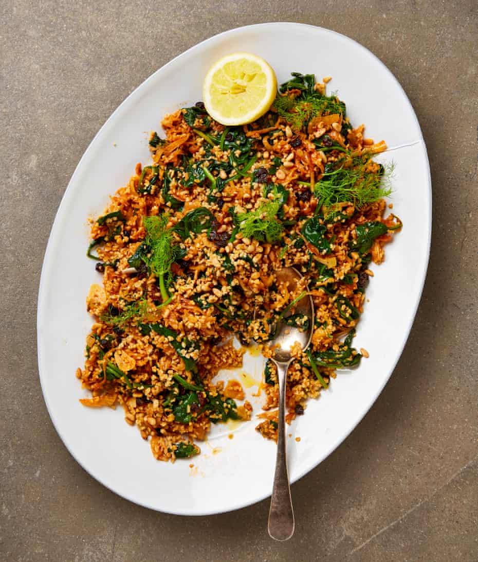 Meera Sodha's bulgur pilaf with fennel, raisins and pine nuts.