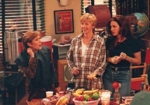 With Ellen Degeneres, and Joely Fisher in a scene from an episode of the television show Ellen 1995