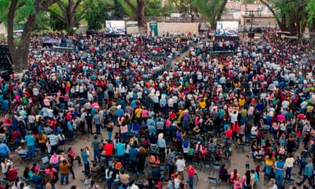 Andrés Manuel López Obrador speaks during a work tour at Badiraguato in Sinaloa state, Mexico on 15 February 2019.