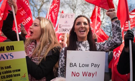 BA cabin crew on strike in 2017 over pay. BA’s workers have resisted the airline’s attempts to change working conditions and contracts over recent years.