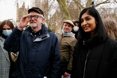 Corbyn and Sultana at a protest near parliament.