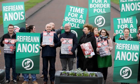 Sinn Féin activists calling for a border poll in January 2020.