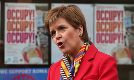 Nicola Sturgeon campaigning in Glasgow for next month’s Scottish parliamentary elections.