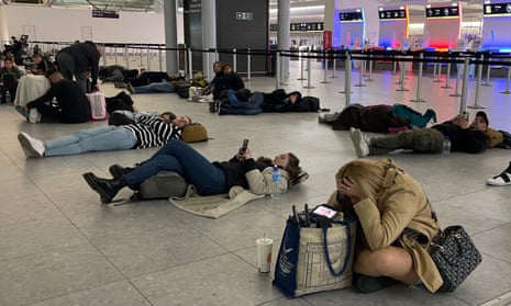 Passengers sleeping at Stanstead airport overnight due to flight cancellations and excessive delays during the half term weekend.