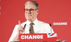A left wing male politician stands at a lectern with the sign 'change'.