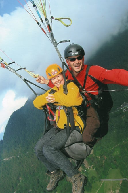 Ann paragliding in Switzerland in 2007.