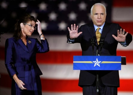 McCain speaks in Phoenix in 2008, with running mate Sarah Palin.