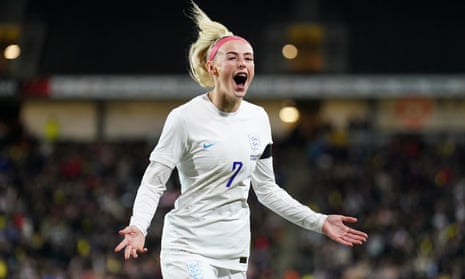 Chloe Kelly scores the second goal for England just after half-time.