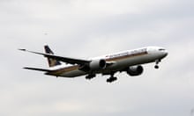 A Singapore Airlines airplane in the sky