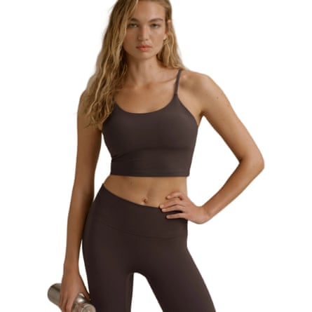 Model wearing a coffee bean-coloured Adanola Ultimate Tank Bra