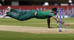 Bangladesh’s captain Mashrafe Mortaza fields the ball during the semi-final against India.