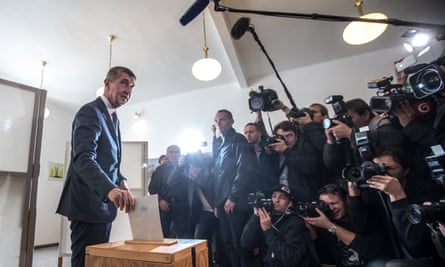 Andrej Babiš casts his ballot in Prague on Friday.