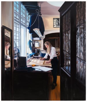 Cutting, 2019, oil on linen, 210 x 180cm, a painting by artist Caroline Walker.