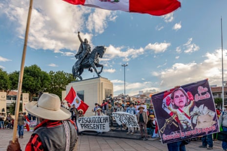 Demonstrators arrive from surrounding communities and gather at Túpac Amaru square in Cusco, Peru.