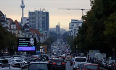 Pollution builds during rush hour at Kaiserdamm Street in Berlin.