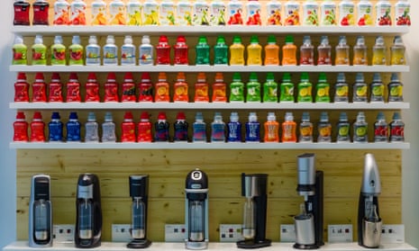 A wall full of colourful Sodastream products