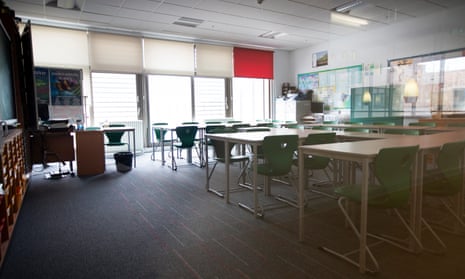 An empty classroom in Edinburgh, Scotland.