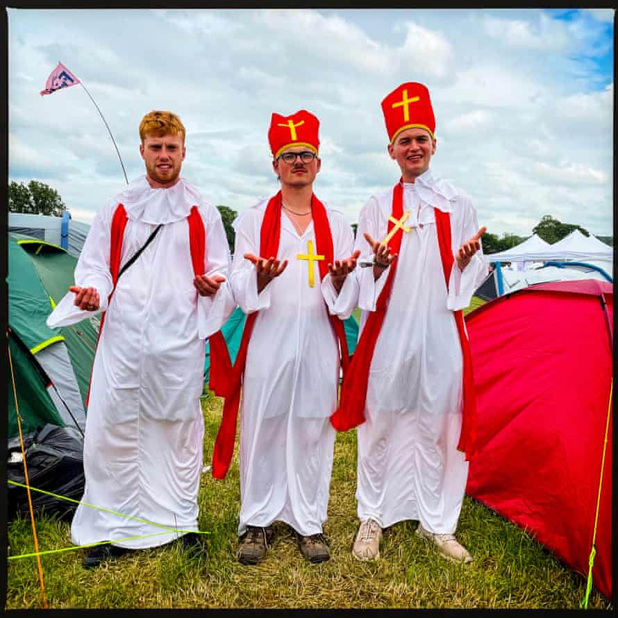 The Popes from Woking. Left to right Jake Tufts, Jamie Bamber and Steven Grace, mates since primary school.