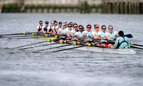 The Cambridge crew trailing the Oxford crew.
