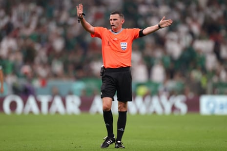 Michael Oliver of England during the Saudi Arabia and Mexico match.