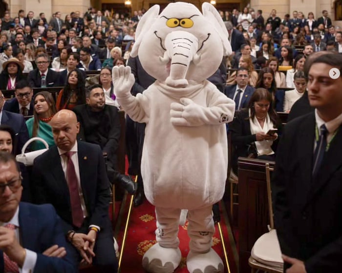 White elephant in the room: Colombia swears in costumed anti-corruption activist as senator — image supplied by The Guardian World's feed