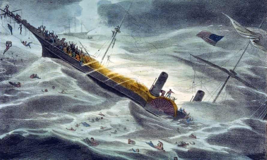 The sinking of the SS Central America, painting by J Childs, 1857.