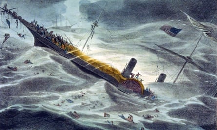 ­The sinking of the SS Central America, painting by J Childs, 1857. 
