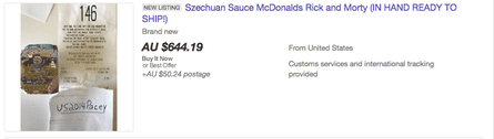 Szechuan sauce packet for sale on Ebay