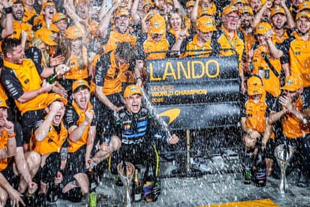 The McLaren team celebrates Norris’s championship