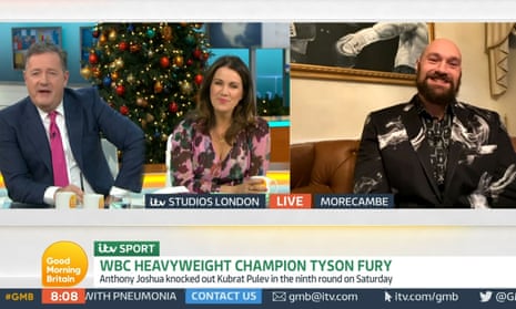 Tyson Fury with Piers Morgan and Susanna Reid on Good Morning Britain on Monday.