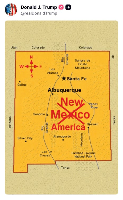 Map of New Mexico renamed as New America taken from Donald Trump’s social media.