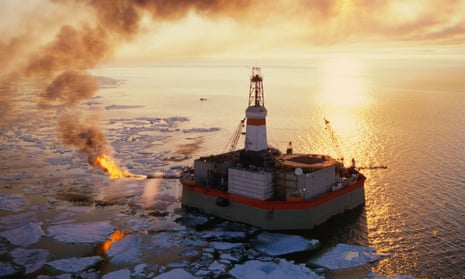 An oil rig in the Beaufort sea, in the Arctic.