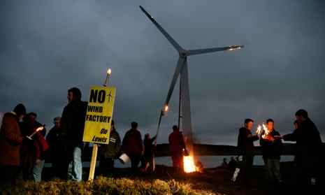 A wind farm protest on the Isle of Lewis, Scotland. MPs have called on ministers to consider raising a ‘sovereign green bond’ to stimulate low-carbon investment. 