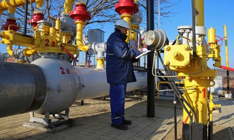 An employee works at the Chisinau-1 gas distribution plant of Moldova.