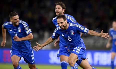 Giacomo Bonaventura celebrates his first ever goal for Italy in the 4-0 win over Malta.