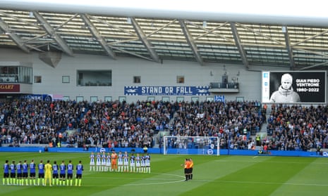 Applause rings round the Amex as those there, including the Tottenham Hotspur players, pay tribute to Spurs’ fitness coach Gian Piero Ventrone.