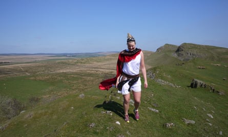 Anna McNuff walks Hadrian’s Wall in costume.